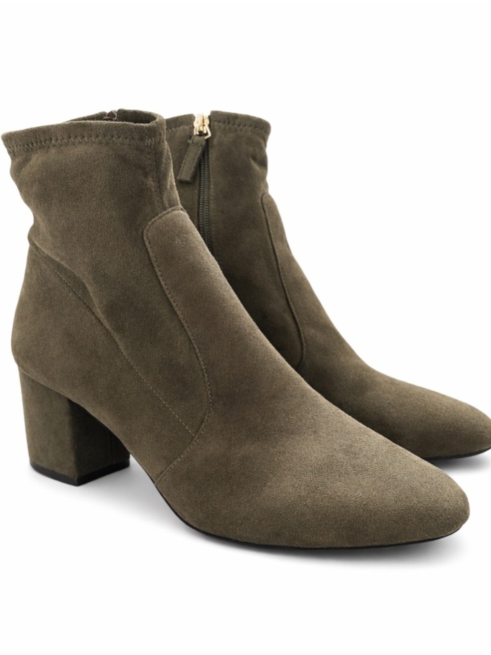 ALDO Women’s Olive Green Suede Ankle Boots Size 9 Block Heel Zip Booties Comfort